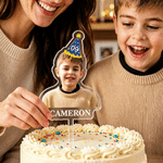 Personalized Birthday Hat Photo Acrylic Cake Topper with Number and Name Birthday Party Gift for Friend Family