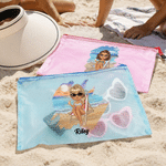 Personalised Cartoon Vacation Character Transparent Beach Bag with Name Summer Holiday Swimming Pool Travel Gift for Family Friends