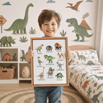 Personalised Dinosaur 3-Piece Split Canvas Prints with Name and Initial Bedroom Decor Ship from USA Birthday Gift for Children Dinosaur Lovers