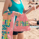 Personalised Doodle Letter Ocean Elements Quick Dry Oversized Beach Towel with Name Beach Party Summer Holiday Birthday Gift for Woman Girl