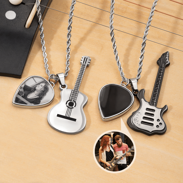 Henkilökohtainen lämpö-aktivoida piilotettu valokuva Guitar Pick kaulakoru sähkökitara riipus konsertti syntymäpäivälahja kitaristi musiikin rakastaja
