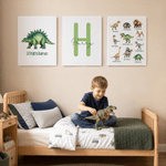 Personalised Dinosaur 3-Piece Split Canvas Prints with Name and Initial Bedroom Decor Ship from USA Birthday Gift for Children Dinosaur Lovers