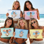 Personalised Cartoon Vacation Character Transparent Beach Bag with Name Summer Holiday Swimming Pool Travel Gift for Family Friends