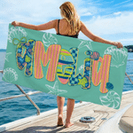 Personalised Doodle Letter Ocean Elements Quick Dry Oversized Beach Towel with Name Beach Party Summer Holiday Birthday Gift for Woman Girl
