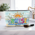 Personalised Life Is Better On A Cruise Makeup Bag with Name Portable Travel Storage Vacation Birthday Gift for Woman Cruise Lover