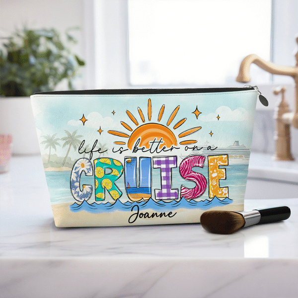 Trousse de maquillage personnalisée avec nom Cadeau d'anniversaire pour une femme qui aime la croisière