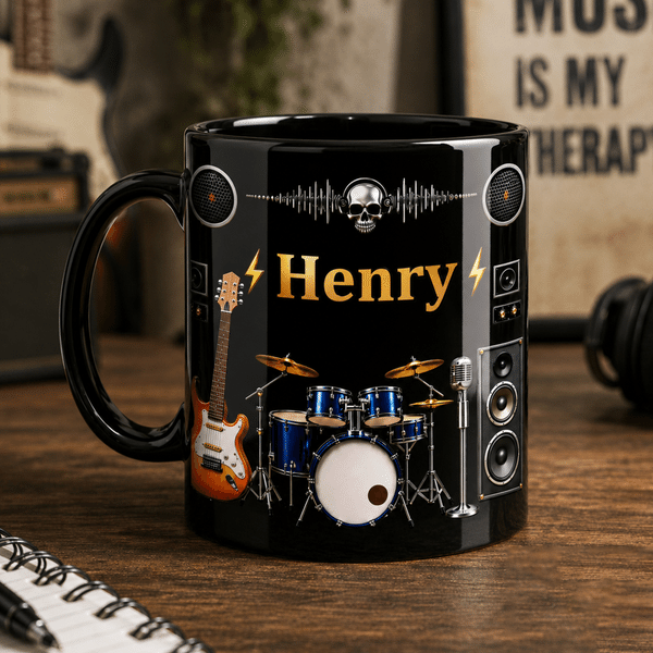 Personalized Guitar Rock Metal 11 oz / 15 oz Ceramic Mug with Name Daily Use Birthday Gift for  Music Lovers Guitar Players