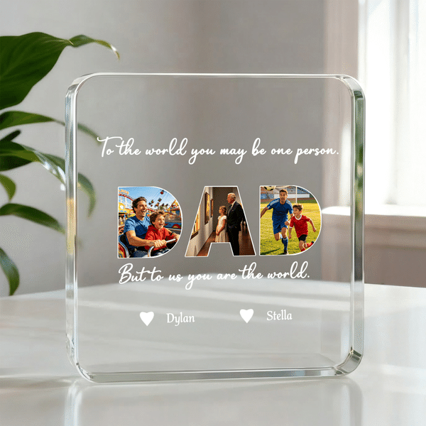 Personalized Dad 3-5 Photos Collage Square Acrylic Plaque with Names and Text Home Decor Father's Day Birthday Gift for Dad Grandpa
