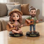 Figurine d'un personnage 3D personnalisée avec texte et photo guitariste - Décoration de bureau - Cadeau d'anniversaire pour amoureux de musique
