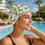 Personalized Hawaii Style Flower Leaf Face Photo Comfortable Swim Cap Swimming Accessory Birthday Pool Party Gift for Family