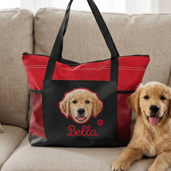 Sac fourre-tout de grande capacité avec nom et pochettes en filet Cadeau d'anniversaire pour femme aimant les animaux de compagnie