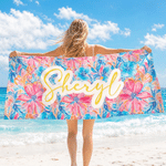 Personalised Floral Tropical Pattern Quick Drying Soft Beach Towel with Name Vacation Birthday Gift for Girl