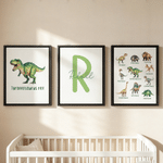 Personalised Dinosaur 3-Piece Split Canvas Prints with Name and Initial Bedroom Decor Ship from USA Birthday Gift for Children Dinosaur Lovers