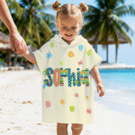Personalized Doodle Letter Shell Crab Starfish Quick Dry Hooded Beach Towel with Name Beach Party Summer Vacation Birthday Gift for Kids