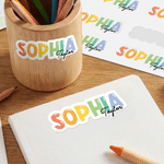 Personalized Rainbow Multicolor Waterproof Stickers with Name Back to School Birthday Gift for Students Kids