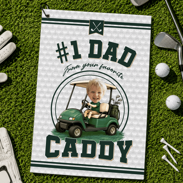 Personalised From Your Favorite Caddy Golf Cart Photos Quick Dry Golf Towel with Title Daily Use Father's Day Birthday Gift for Father Golf Lover