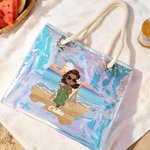 Sac Fourre-Tout Personnalisé avec Nom et Fille de Dessin Animé Sac Transparent Holographique Cadeau d'Anniversaire pour Femmes Filles