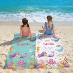 Personalised Mermaids Marine Animals Quick Dry Oversized Beach Towel with Name Travel Essentials Beach Party Gift for Kids
