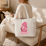 Personalized Folk Art Embroidery Effect Animal Large Capacity Corduroy Tote Bag with Name Daily Use Travel Birthday Gift for Women Girls