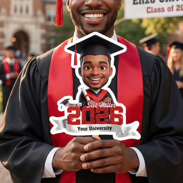 Personalised Graduation Cap Cartoon Photo Handheld Fan with Name and School Name Graduation Party Supplies Graduation Gift for Graduates