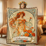 Personalized Character Birth Flower Tassel Soft Throw Blanket with Name Home Decor Mother's Day Birthday Gift for Woman