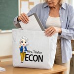 Personalized Cartoon Teacher Large Corduroy Tote Bag with Text and Subject Teacher's Day Birthday Gift for Teacher
