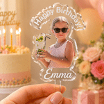 Personalised Happy Birthday Photo Acrylic Cake Topper with Name Birthday Party Gift for Friend Family