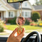 Ornement de voiture personnalisé avec photo de Heaven Wings et nom de famille Cadeau commémoratif pour la famille, le père et la mère
