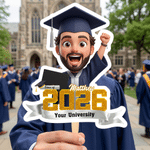 Personalised Graduation Cap Cartoon Photo Handheld Fan with Name and School Name Graduation Party Supplies Graduation Gift for Graduates