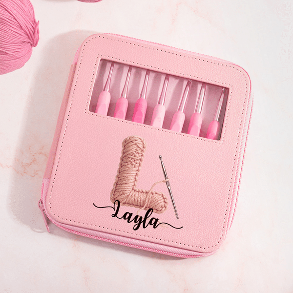 Personalised Crochet Initial 8 Pcs Crochet Hook Set with Name Scissors and Storage Box Birthday Anniversary Gift for Knitting Lovers Grandma