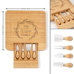 Personalized Engraved Name Wreath Initial Bamboo Cutting Board with Drawer Housewarming Wedding Anniversary Gift for Couple Family