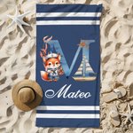 Serviette de Plage Personnalisée avec Animal Marin Initiale et Nom Accessoire Séchage Rapide Cadeau Anniversaire Vacances Été pour Garçon Fille