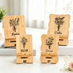 Personalised Line Birth Flower Wooden Phone Holder with Name Office Daily Use Birthday Gift for Friend Office Worker