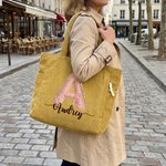 Henkilökohtainen virkkuukoukku Initial Suuri Corduroy Kangaskassi nimi Travel Essential syntymäpäivälahja naisille neulominen ystäville