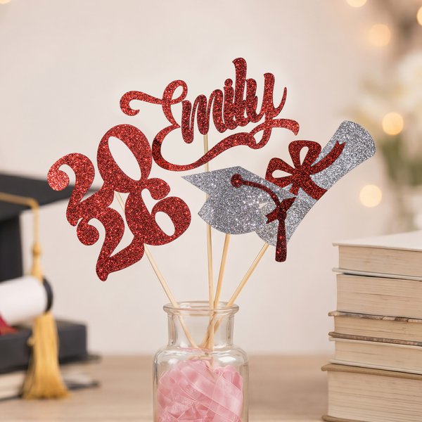 Personlig flerfarget glitterhatt med navn Graduation Sticks med navn År Festtilbehør Foto rekvisitter Graduation Gift for Graduates