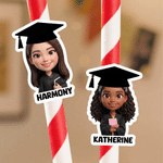 Personalized Graduation Cap Cartoon Character Photo Stickers with Name Gift Decor Graduation Party Favors for Graduates