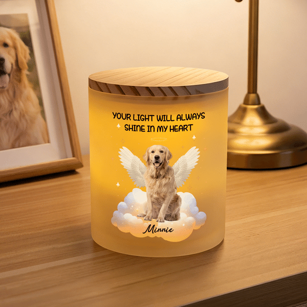 Personalised Your Light Will Always Shine Photo Candle Jar with LED Candle and Wood Lid Memorial Sympathy Pet Loss Gift for Pet Owners
