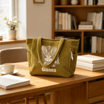 Personalized Folk Art Embroidery Effect Animal Large Capacity Corduroy Tote Bag with Name Daily Use Travel Birthday Gift for Women Girls
