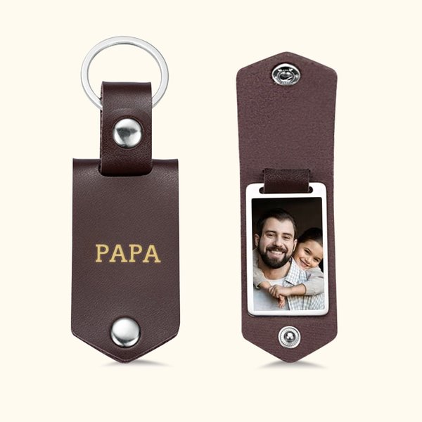 Gepersonaliseerde PU-leren sleutelhanger met foto en gravure Vaderdag Moederdag en verjaardag cadeau voor papa of mama