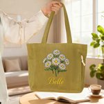 Personlig Födelse Blomma Stor kapacitet Corduroy Tote Bag med namn Daglig användning Pendling Födelsedag Present till Kvinna Kontorsarbetare
