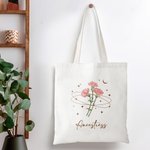 Personalized Star Moon Birth Flower Canvas Tote Bag with Name Daily Commute Birthday Anniversary Holiday Gift for Women Students