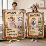 Personalized Arrest Warrant Denim Style Pet Photo Soft Tassel Blanket with Name and Year Daily Use Birthday Gift for Pet Lovers