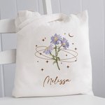 Personalized Star Moon Birth Flower Canvas Tote Bag with Name Daily Commute Birthday Anniversary Holiday Gift for Women Students