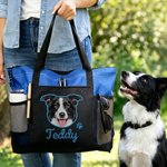 Personalized Pet Avatar Large Capacity Tote Bag with Name and Mesh Pockets Birthday Gift for Pet Lover Women