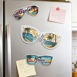 Personalized Beach Sunset Sunglasses Cruise Door Magnet with Name Cruise Cabin Decor Summer Travel Beach Party Birthday Gift for Family Friends