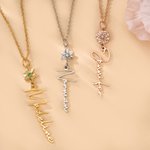 Personalised Birth Flower Birthstone Necklace with Name Dainty Jewellery Birthday Anniversary Mother's Day Gift for Grandma Mom Woman