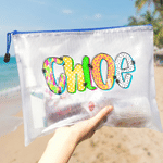 Personalized Multicolor Vintage Graffiti Leopard Print Letter PVC Beach Bag with Name and Text Daily Use Birthday Gift for Family Friends