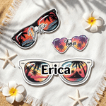 Personalized Beach Sunset Sunglasses Cruise Door Magnet with Name Cruise Cabin Decor Summer Travel Beach Party Birthday Gift for Family Friends