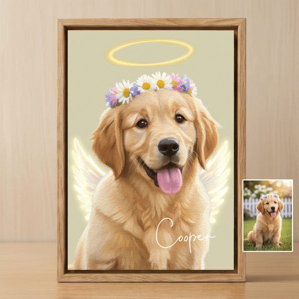 Personalized Angel Halo Wings Pet Photo Canvas Prints with Name Home Decor Ship from USA Sympathy Memorial Gift for Pet Owners