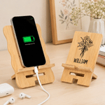 Personalised Line Birth Flower Wooden Phone Holder with Name Office Daily Use Birthday Gift for Friend Office Worker